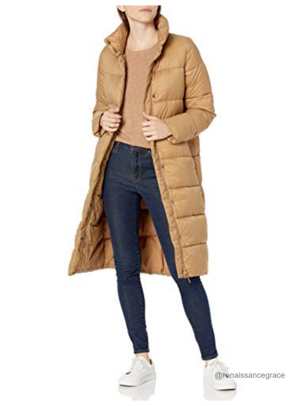 Lightweight Water-Resistant Long Cocoon Puffer Winter Coat Stand Collar
